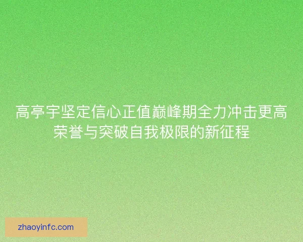 高亭宇坚定信心正值巅峰期全力冲击更高荣誉与突破自我极限的新征程